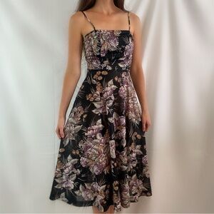 Vintage 60s floral midi dress black cami shrug top cover up